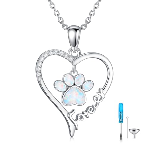 Urn necklace for Ashes 925 Sterling Silver Opal/Turquoise/Moonstone/Moss agate Pendant Cremation Memory Jewelry Keepsake Gifts for Women - style: Pet
