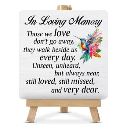 Memorial Decor in Loving Memory Quotes Hummingbird Wood Sign with Easel Hummingbird Decorations for Home Desk Shelf Table