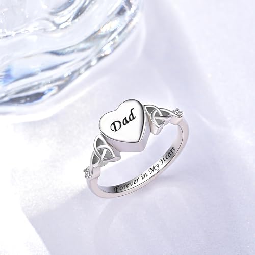 Heart Cremation Ring for Ashes: 925 Sterling Silver Forever in My Heart Carved Urn Keepake Rings Memorial Jewelry for cat and dog - size: 8, style: Dad