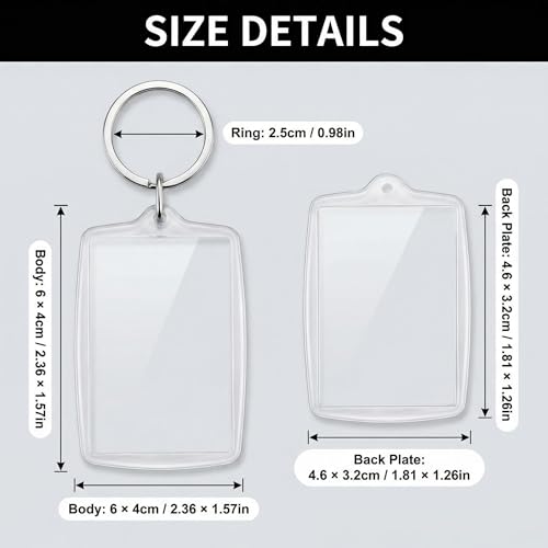 UPSTORE 50Pcs Clear Acrylic Photo Keyrings Picture Keychain Rectangle Blank Picture Frame Keyring Insert Personalized Keychain