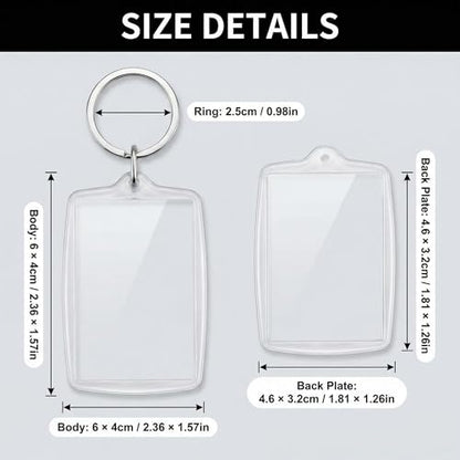 UPSTORE 50Pcs Clear Acrylic Photo Keyrings Picture Keychain Rectangle Blank Picture Frame Keyring Insert Personalized Keychain