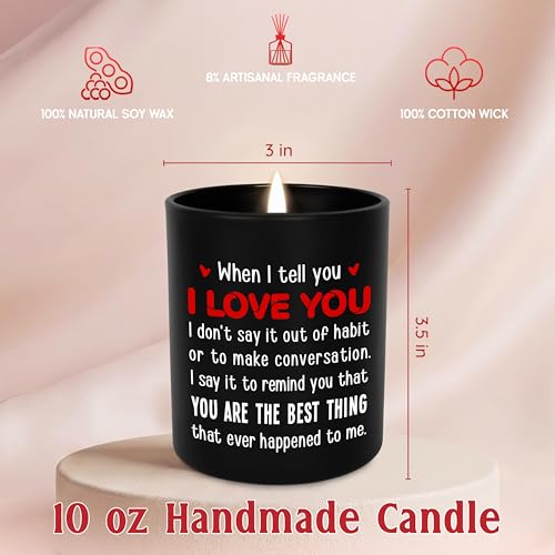 Anniversary Couple Gifts - Vanilla Lavender Candle 10 oz | Gifts for Him Her, I Love You Message, Long Lasting Burn, Soft Scented Glow, Glass Jar With Lid, Ready To Gift - color: Black - Love You
