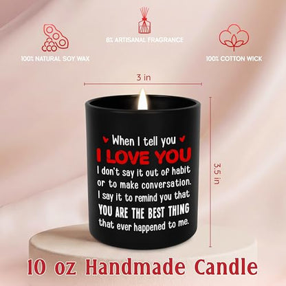 Anniversary Couple Gifts - Vanilla Lavender Candle 10 oz | Gifts for Him Her, I Love You Message, Long Lasting Burn, Soft Scented Glow, Glass Jar With Lid, Ready To Gift - color: Black - Love You