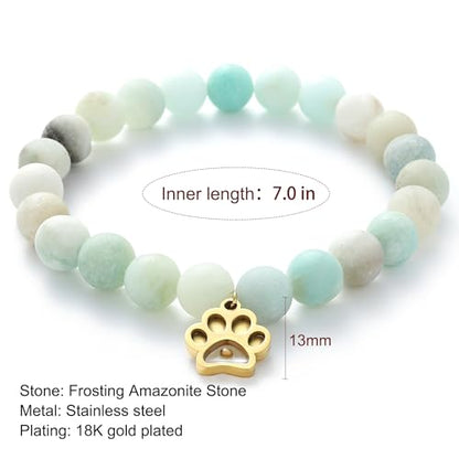 VZBarn Memorial Gifts for Loss of Pet’s Mom Pet Keepsake Dog Cat Paw Charm Natural Stone Bracelet Remembrance Gift for Women - color: Blue Golden