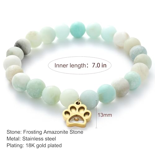 VZBarn Memorial Gifts for Loss of Pet’s Mom Pet Keepsake Dog Cat Paw Charm Natural Stone Bracelet Remembrance Gift for Women - color: Blue Golden
