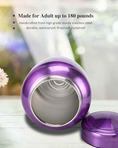Cremation Urns for Human Ashes Adult - Female Man Women Male | Burial Funeral Keepsake Urn Large up to 180 lbs - color: Purple