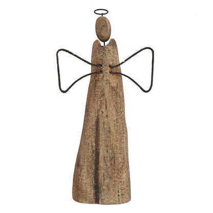 Rustic Wood Angel Figurine Hand Craved Sculpture Tabletop Decor Statue Home - size: 10.8" H,8.25" H