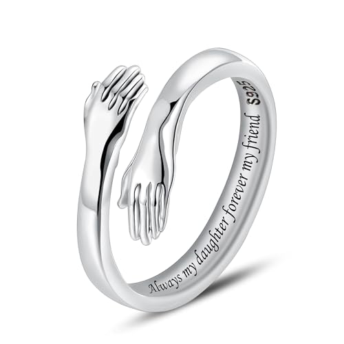 LOVECOM S925 Sterling Silver Hug Rings for Women Teen Girls Mother Daughter - color: Always my daughter forever my friend, size: US Size 7