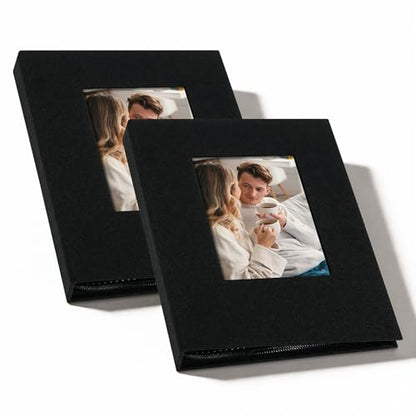 Small 4x6 Photo Album 24 Pockets Linen Cover Black 2 Pack - color: Black, size: 24 Pockets 2 Pack