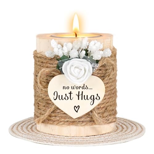 Sympathy Gifts for Loss of Loved One - No Words Just Hugs Wooden Tealight Candle Set Holder, Bereavement, Grief & Remembrance Gift for Grieving Friends Women