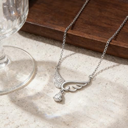 Bow Heart Pendent Pendant Necklace for Women White Crystal Necklace Dainty Silver Plated Necklace Bow Jewelry with Zirconia, Heart Choker Necklaces for Her Gifts - style: Shuidi wings1