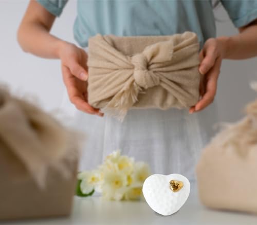 Set of 2 Elegant Small Heart-Shaped Ceramic Urn for Ashes – Perfect Keepsake Urns for Human Ashes, Mini Cremation Urn Box with Golden Heart Stopper