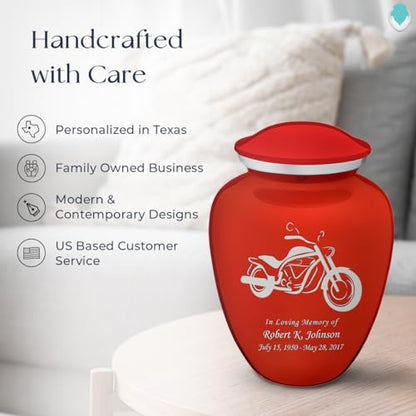 Adult Personalized Motorcycle Cremation Urns for Human Ashes I Large Bright Red Funeral Urn for Men and Women I 200 lbs - color: Bright Red