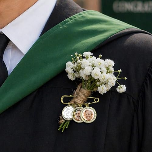 Wedding Bouquet Photo Charms Memorial Custom Boutonniere Bachelor Bridal - style: Graduation Theme - Rhinestone Frame Round
