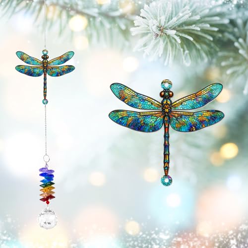 1 Layered Ornament Suncatcher - Dragonfly Gifts - Dragonflies Decor - Dragonfly Keepsake - Rainbow Maker - Hanging Home Decor - Christmas Birthday Gifts for Women, Men Friends, Sisters - color: Dragonfly