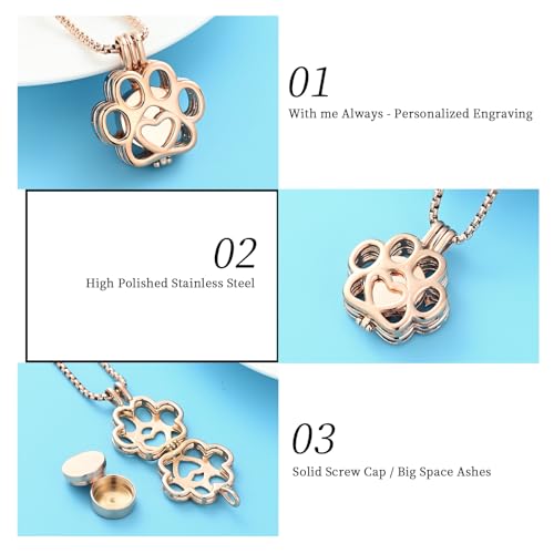 Oinsi Pet Cremation Jewelry For Ashes For Dog/Cat Paw Stainless Steel Memorial Locket Urn Necklace Inside Mini Case Keepsake Cremation Jewelry Women Men - color: All Rose Gold
