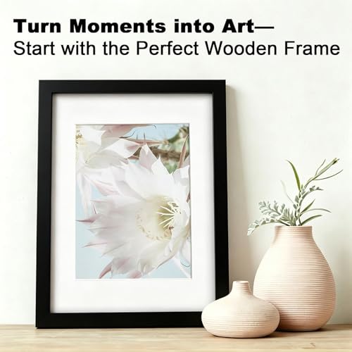 RPJC 11x14 Solid Wood Picture Frame Real Glass Cover Black - color: Black, size: 11x14 mat 8x10