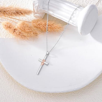 PROESS Cross Necklace for Women Men Sterling Silver Rose/Sunflower Cross Pendant Religious Jewelry Christmas Birthday Mothers' Day Gifts - color: 07-Semicolon