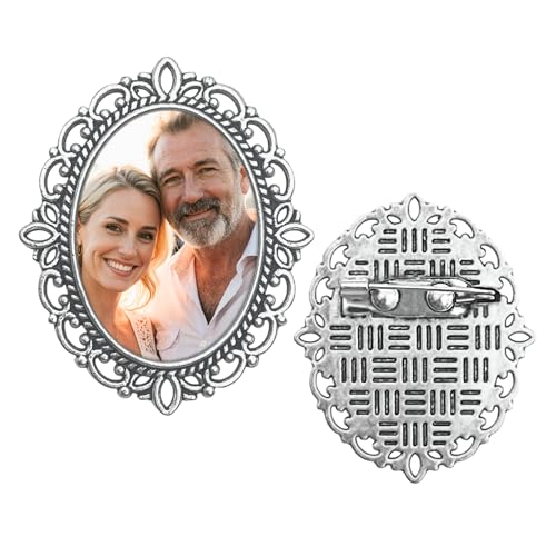 Wedding Bouquet Photo Charms Memorial Custom Boutonniere Bachelor Bridal - style: Oval Filigree Brooch Pin & UV Color Photo