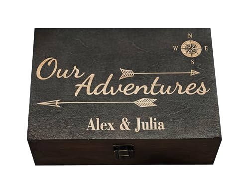 Our Adventures Box, 8.5 in x 8 in x 2.5 in, Wooden Keepsake & Memory Box, Unique Gift Idea, 5th, Custom Engraving - color: Custom Engraving
