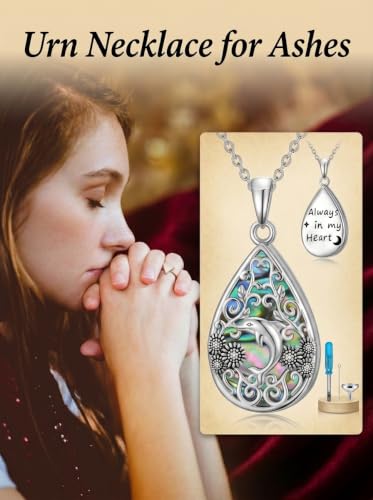 WINNICACA Urn Necklaces for Ashes 925 Sterling Silver Butterfly Hummingbird Dragonfly Teardrop Ash Necklace Cremation Jewelry Urn Pendants for Women Memorial Gifts for Birthday Christmas Funeral - style: 6-Dolphin Urn Necklace