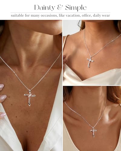 ACECHA Silver Cross Necklace for Women, Cubic Zirconia Pendant - color: CZ Cross 01
