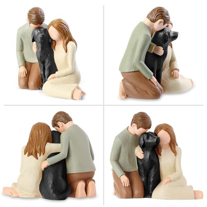 Hensonever Couple with Black Dog Figurines Ornaments, We are A Family Memorials Statues Gifts for Black Dog Lovers - color: Couple With Black Dog