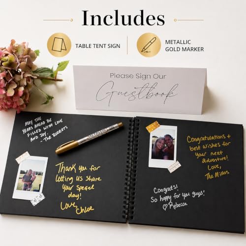 Paper 'n Such Graduation Party Black Guest Book with Blank Pages for Polaroid Pictures, Funeral, Wedding Reception, Birthday, Bridal or Baby Shower, Vacation House Guestbook -Spiral Hardcover