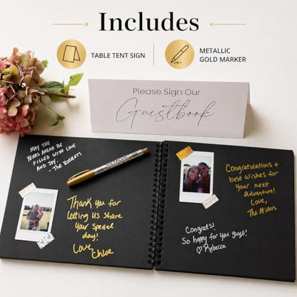Paper 'n Such Graduation Party Black Guest Book with Blank Pages for Polaroid Pictures, Funeral, Wedding Reception, Birthday, Bridal or Baby Shower, Vacation House Guestbook -Spiral Hardcover