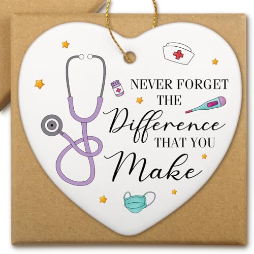 Nurse Gifts for Women Nurses Week Gifts for Nurse Practitioner Birthday Appreciation Graduation Thank You Nursing Gift Christmas Tree Decorations Ceramic Heart Ornament - color: Never Forget the Difference That You Make