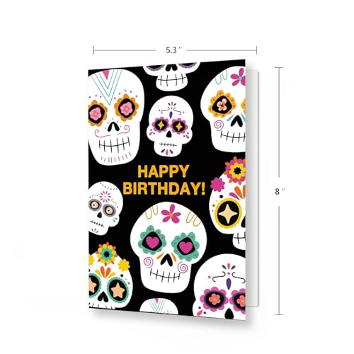 ICOOLYI Halloween Sugar Skull Birthday Card, Funny Birthday Cards for Her Him, friend birthday card, Spooky Skull Birthday Card - color: WY-075