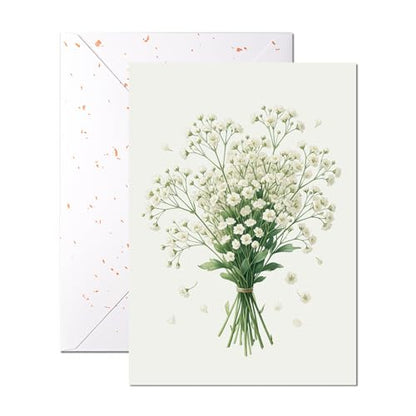 Minimalist Baby's Breath Illustration Card 5x7 Inch, Premium Thick Cardstock with Envelope, Elegant Floral Card — Thank You, Sympathy, Thinking of You，Anniversary Card — Single Card - color: Baby's Breath