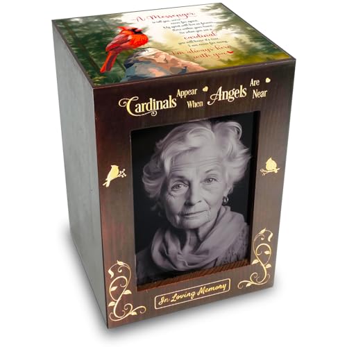 CHIEMOT - Wooden Cremation Urns with Photo Frame for Human Ashes Adult Female Male, Wood Urns Box and Casket, Funeral Decorative Urn with Picture for Adults Up to 200 lbs (Large, Cardinal) - color: Photo - Cardinal