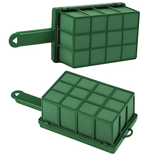 Hahood 2 Pieces Floral Foam Cage with Floral Foam Flower Arrangement Rectangle Flower Foams Cage Holder with Handle for Fresh Flowers, Home Party Decoration, 11.8 x 4.9 x 3.1 Inches