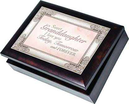 Cottage Garden Sweet Granddaughter Dark Wood Finish Jewelry Music Box Plays Tune You are My Sunshine
