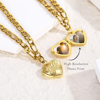 TUGHRA Gold Locket Bracelet for Women, 925 Sterling Silver Heart Photo Bracelet Lockets Memorial Keepsake Jewelry Gift for Mom, Wife, Daughter Mother's Day Birthday - style: B-Butterfly