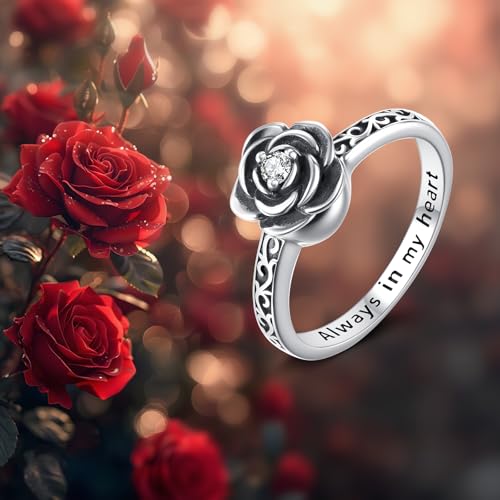 Urn Ring for Ashes Sterling Silver Urn Ring Keepsake Memorial Jewelry Gifts for Women - color: black rose