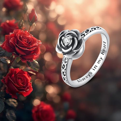 Urn Ring for Ashes Sterling Silver Urn Ring Keepsake Memorial Jewelry Gifts for Women - color: black rose