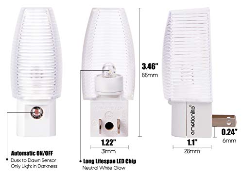 Emotionlite Plug-in LED Night Light Dusk-Dawn Sensor Neutral White 6 Pack | Neutral white sensor night light, ideal for nursery, bedroom, bathroom, hallway, stairs & kitchen - size: 6 Pack Neutral White