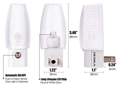 Emotionlite Plug-in LED Night Light Dusk-Dawn Sensor Neutral White 6 Pack | Neutral white sensor night light, ideal for nursery, bedroom, bathroom, hallway, stairs & kitchen - size: 6 Pack Neutral White