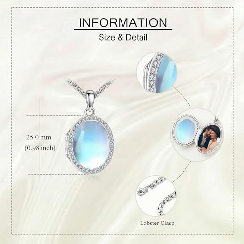 ONEFINITY Locket Necklace Photo Necklace Memorial Jewelry Gifts for Women Mom Wife - color: Moonstone