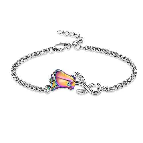 Rose Flower Ashes Bracelet for Women Cremation Memorial Jewelry - color: Colorful