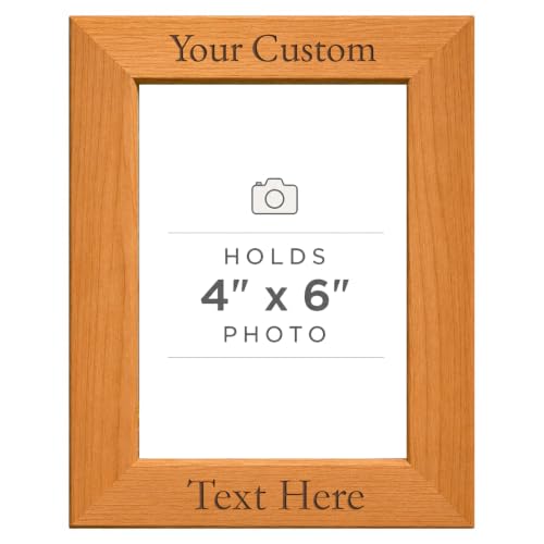 Personalized Add Your Custom Text Hanging/Tabletop Wall Natural Alder Wood Picture Photo Frame Customizable (4x6-inch Vertical) - size: 4x6-inch Vertical