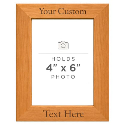 Personalized Add Your Custom Text Hanging/Tabletop Wall Natural Alder Wood Picture Photo Frame Customizable (4x6-inch Vertical) - size: 4x6-inch Vertical