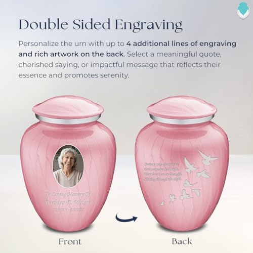 Embrace Adult Personalized Doves Cremation Urns for Human Ashes I Large Picture Pearl Light Pink Funeral Urn for Adult Men and Women with Double Side Engraving I 200 lbs - color: _Pearl Pink (Double Sided)