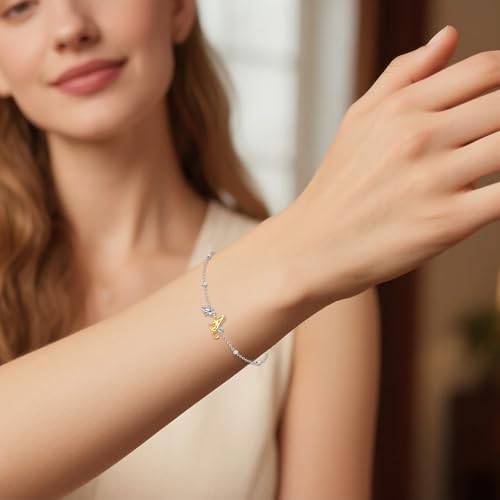 AOBOCO 925 Sterling Silver Cute Cat Kitty Bracelet Adjustable Link Chain, Cat Jewelry Gifts for Cat Lovers 7-9 inches - style: E-Cat and Dog-2