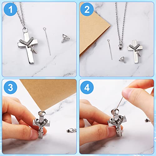 Yinkin 8 Pcs Urn Necklace for Ashes Cremation Cross Necklace Stainless Steel Cremation Jewelry Ashes Memorial Jewelry for Men Women - color: Black and Silver