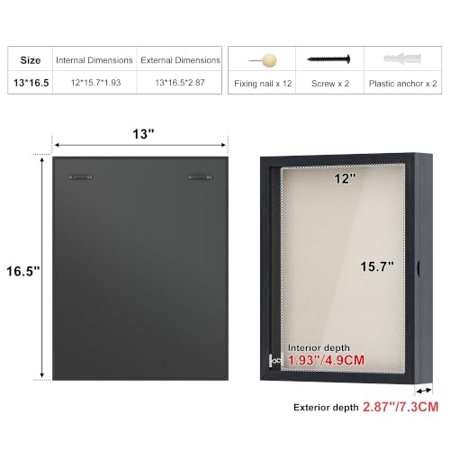 Love-KANKEI Deep Large Shadow Box 13x16.5,Solid Wood Frame,Memory Box,Black - color: Black, size: 13 x 16.5