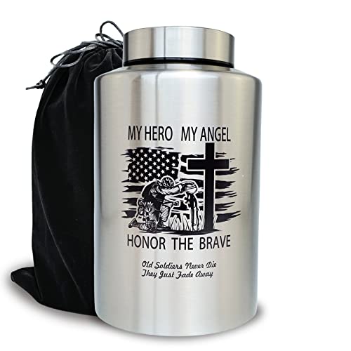 Large Hero Cremation Urns for Human Ashes, for Adult Female & Male | Full Size 220 lbs Capacity, Sealing Well & Durable, Stainless Steel Material, Funeral Ash Keepsake, Sympathy Gift, Silver - color: Hero-silver, size: Large 220 lbs - Standard