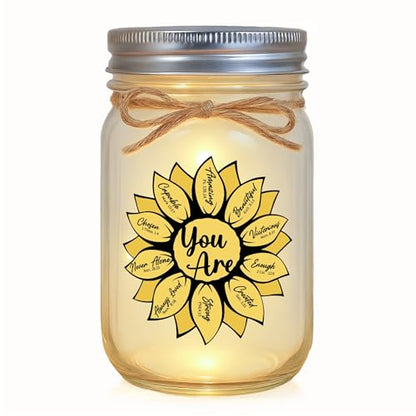 Sunflower Bible Verse Mason Jar Light - God Says You Are Inspirational Christian Gifts for Women, Religious Home Decor, Faith Gifts for Mom & Friends - style: Sunflower